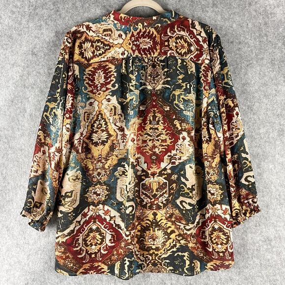 Chaps Top Womens 2X Medallion Blouse 3/4 Sleeve Artsy Ethnic Southwestern Aztec - Picture 9 of 13